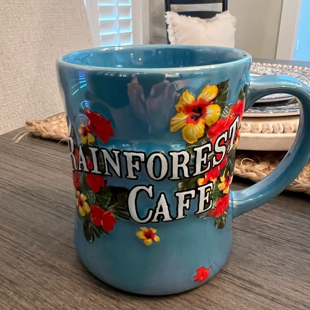 RAINFOREST Blue and Red Ceramic Mug with Floral Design